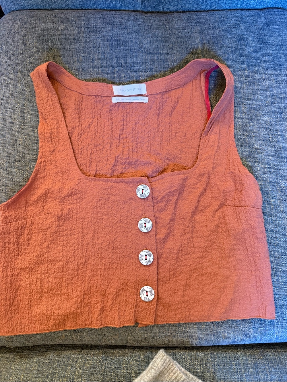 Urban Outfitters Rust-Orange Button Front Crop Tank